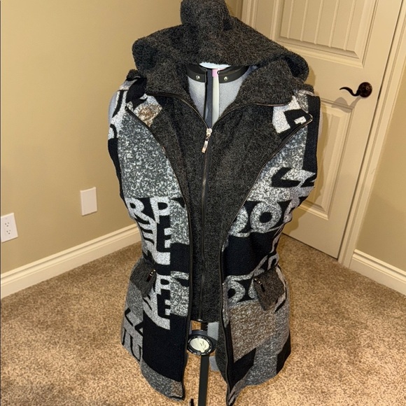 Cativa Vest Double Breasted Double Zipper Hooded Black Gray Brown Women's Sz L - Picture 6 of 16